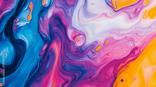 Wallpaper Mural Colorful Abstract Fluid Art with Swirling Blue, Pink, and Yellow Acrylic Texture Torontodigital.ca