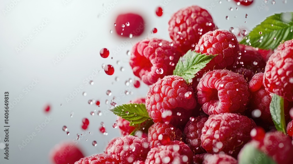 Juicy red raspberries piled together, rich texture and color against clean white backdrop Juicy red raspberries piled together, rich texture and color against clean white backdrop