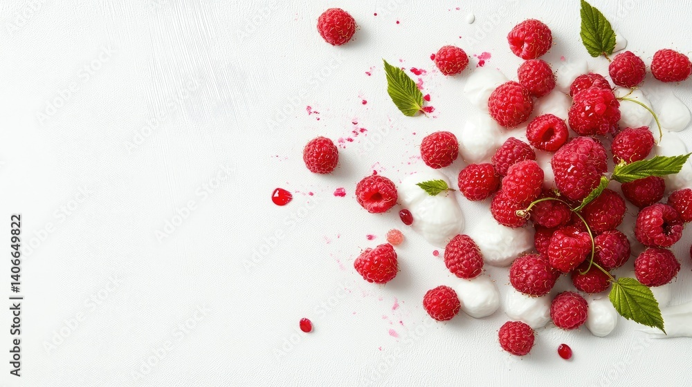 Juicy red raspberries piled together, rich texture and color against clean white backdrop Juicy red raspberries piled together, rich texture and color against clean white backdrop