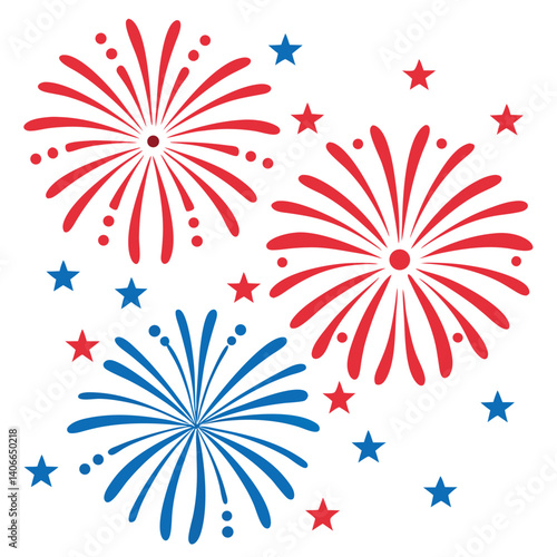 Fire works red blue and white on white background 