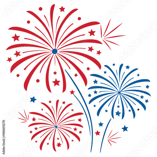 Fire works red blue and white on white background 