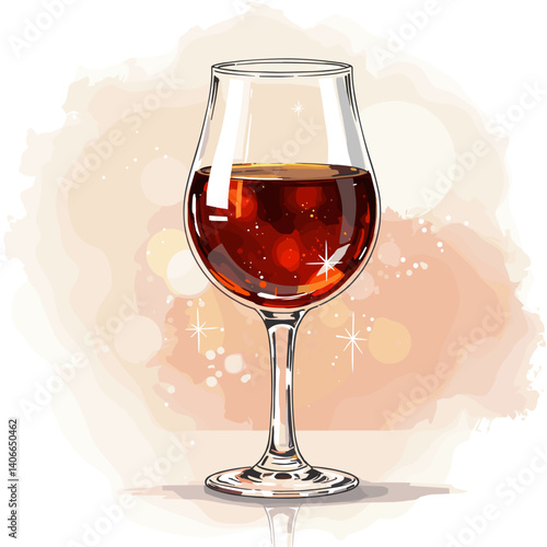 Elegant wine glass filled with red wine on a festive background  