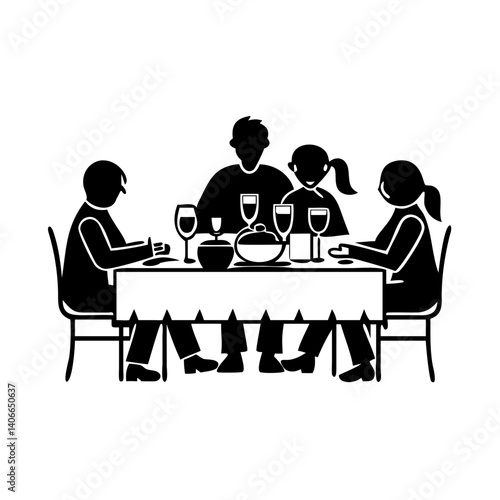 family dinner table icon, family dinner table silhouette vector illustration-simple silhouette illustration of family dinner table, perfect for family dinner table logos and icons