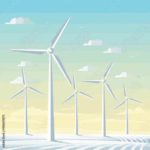 Wind turbines generating energy against a serene sky  