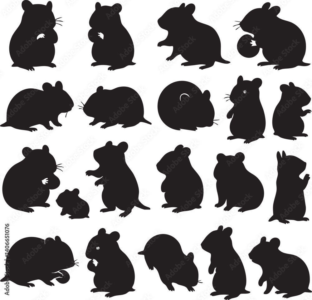 custom made wallpaper toronto digitalSilhouettes of various rodents in playful poses and activities in a minimalist black design

