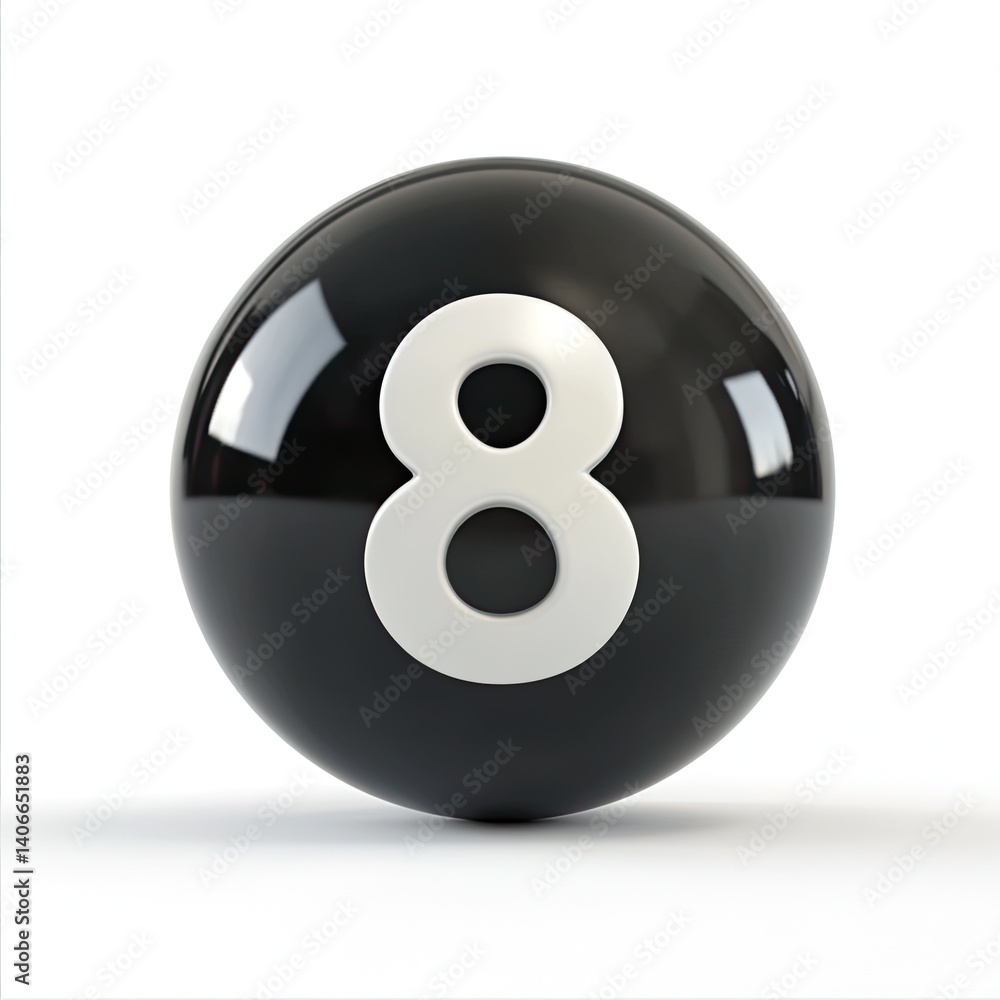 Eight Ball: A Classic Billiards Sphere with Number Eight in White Eight Ball: A Classic Billiards Sphere with Number Eight in White