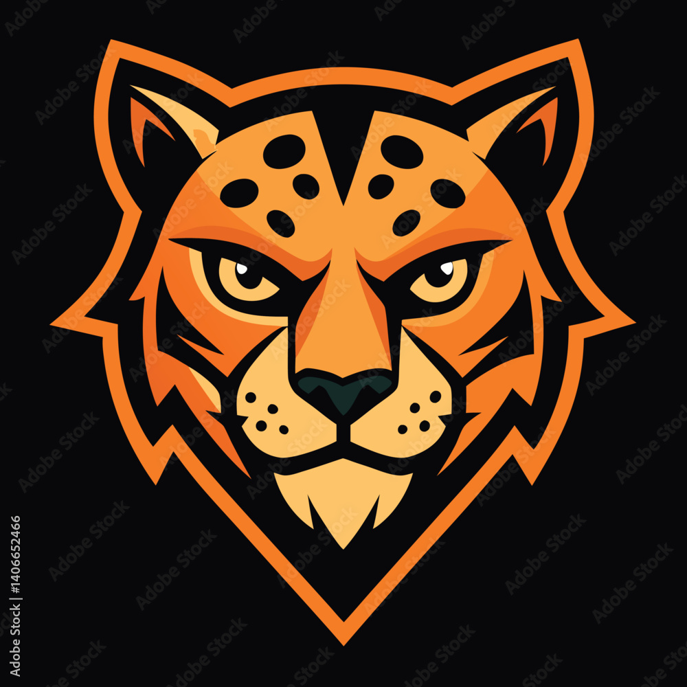 Fototapeta premium Leopard head logo stylized sharp lines bold color. 