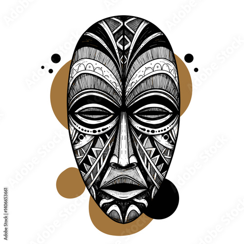 Abstract tribal mask art with intricate patterns and shapes  