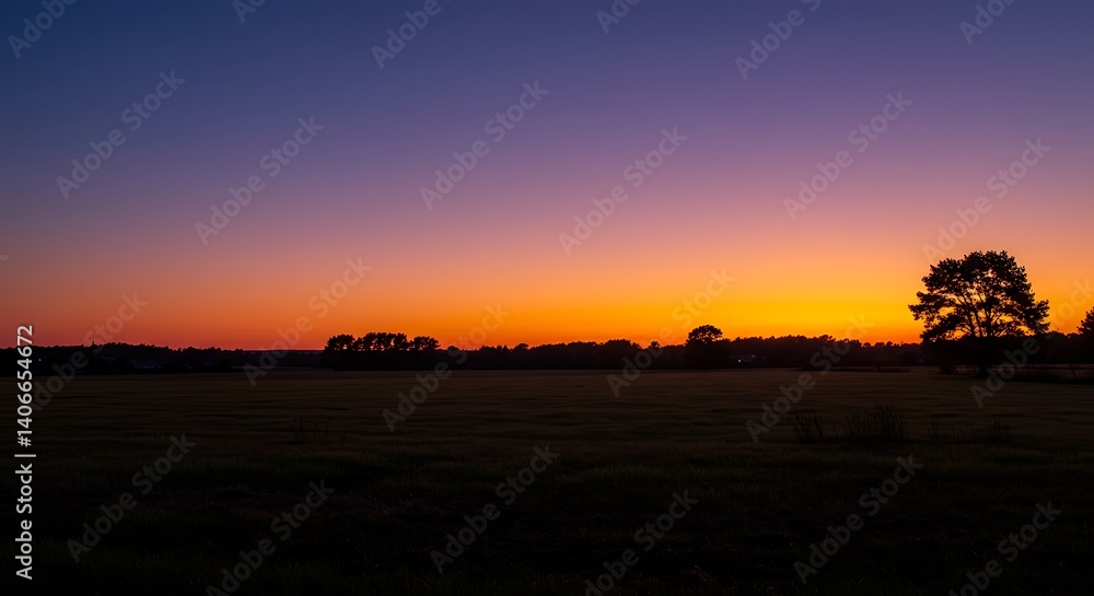 Serene Sunset Landscape: Silhouetted Trees and Vibrant Sky Serene Sunset Landscape: Silhouetted Trees and Vibrant Sky