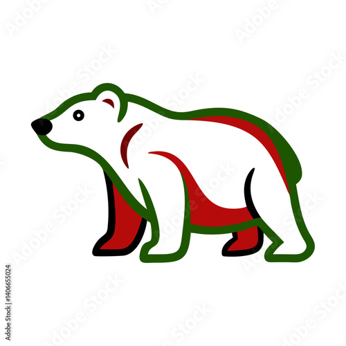 Polar bear illustration with bold colors on a white background, representing wildlife conservation and environmental awareness