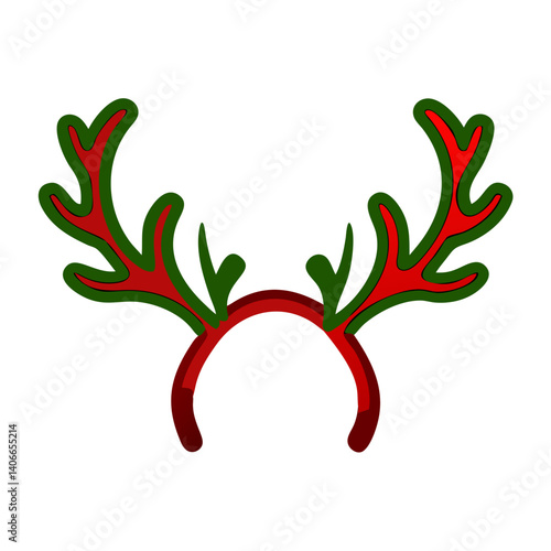Reindeer antlers headband with green and red colors, festive decoration for holiday celebrations