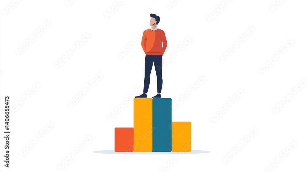 Successful Businessman on Top of Bar Graph Successful Businessman on Top of Bar Graph