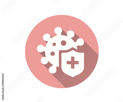 Virus protection flat icon. Simple illustration with long shadow for graphic and web design.