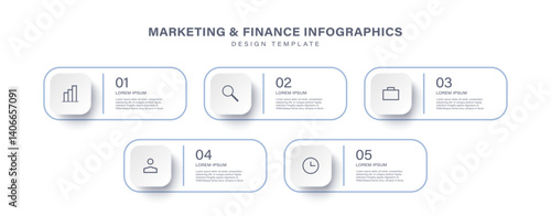 Minimalistic simple infographic design template with 5 steps and icons on business theme