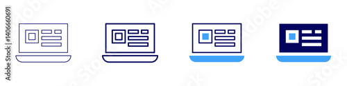 Laptop compute icon in 4 different styles. Thin Line, Line, Bold Line, Duotone. Duotone style. Editable stroke