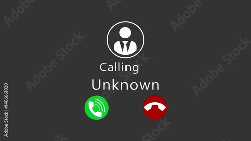 Human use smartphone with incoming call from unknown number, spam, prank caller, hoax person, fake identity, scammer, scam with mobile phone, hacker. Phone ring sign of phone call icon