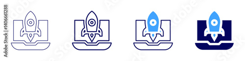 Laptop encryption​ icon in 4 different styles. Thin Line, Line, Bold Line, Duotone. Duotone style. Editable stroke