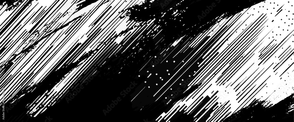 Vector black texture paint chaotic vintage city wall template brush stroke background.