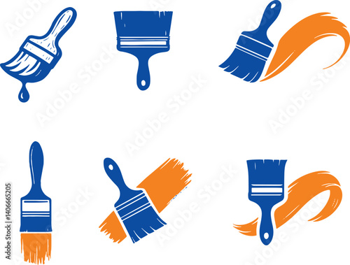 Set of paint brush wall service logo