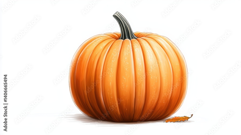 Obraz premium A hand-drawn sketch of a pumpkin with intricate details, showcasing the texture of the skin and stem, perfect for fall-themed designs.