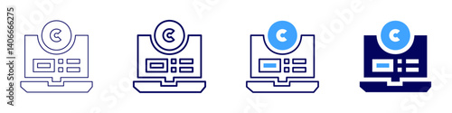 Laptop vlogging icon in 4 different styles. Thin Line, Line, Bold Line, Duotone. Duotone style. Editable stroke