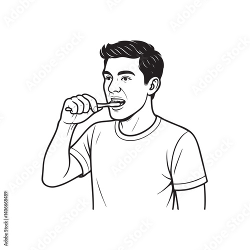 man brushing teeth