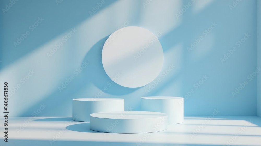 Minimalist Product Display with Cylindrical Platforms and Circular Background