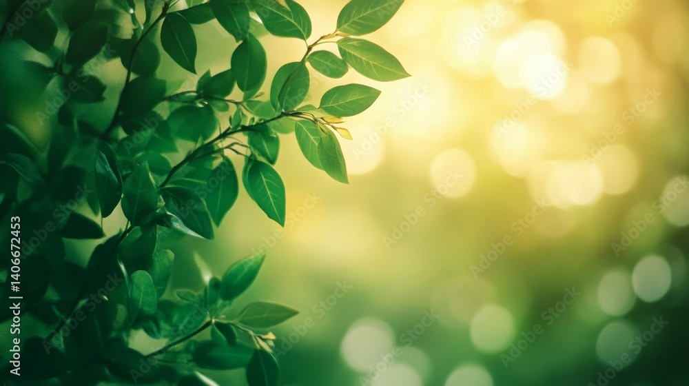 Fresh Green Leaves and Bokeh Background Creates a Calming Nature Scene Fresh Green Leaves and Bokeh Background Creates a Calming Nature Scene