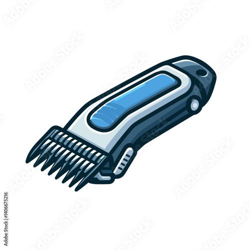 Electric hair clipper in blue and black colors. Ideal for barbershops, hairstyling salons, grooming equipment and men's personal care concepts.