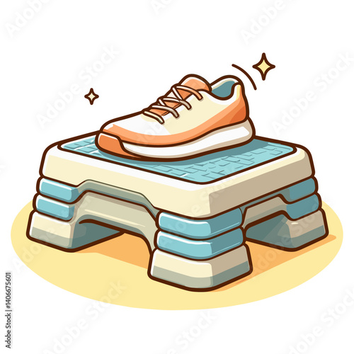 Sport shoe on step platform in orange and blue colors. Perfect for fitness training, aerobics or gym equipment illustrations.