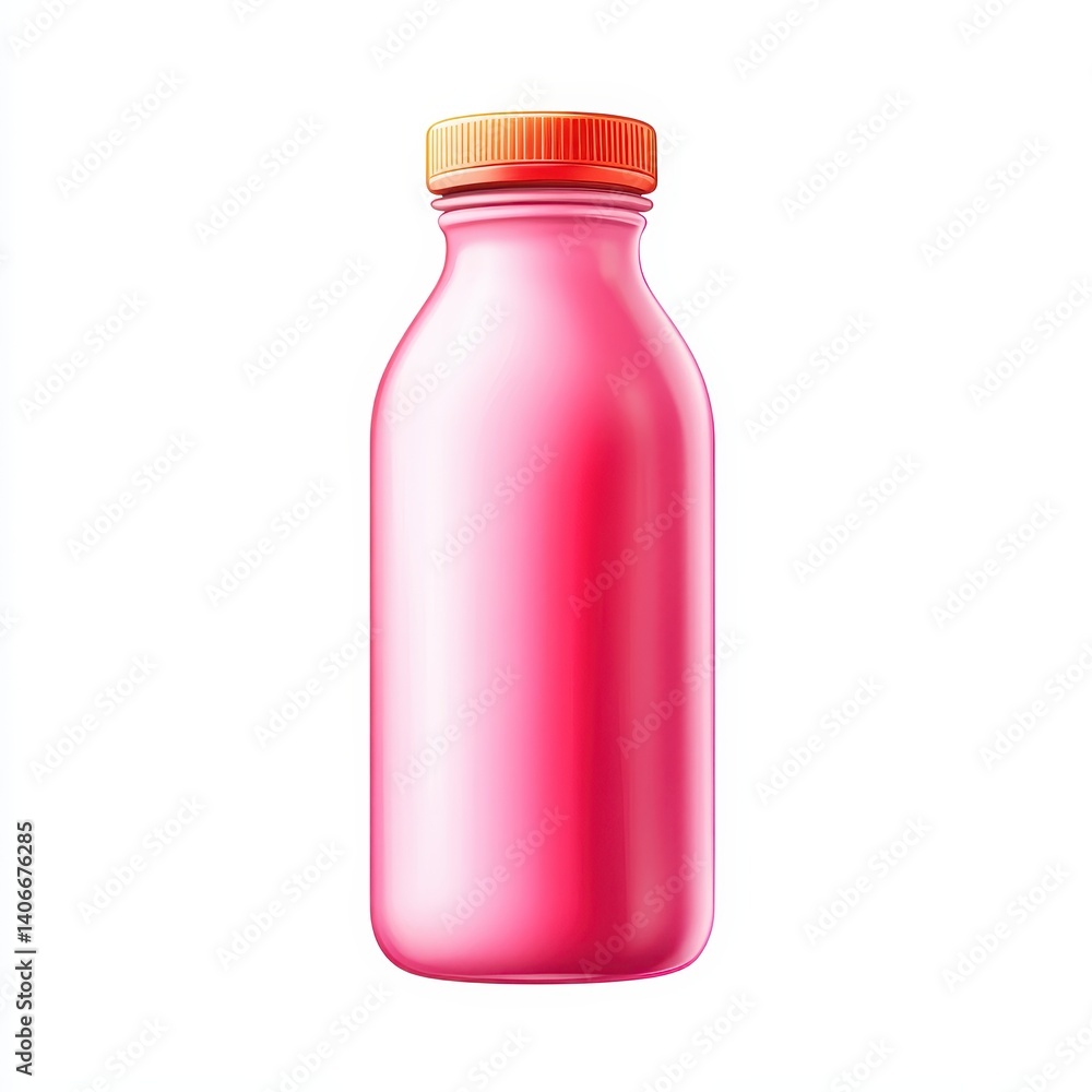 Vibrant Pink Bottle with Orange Cap Isolated on White Background for Fresh Juice or Smoothie Product Designs and Marketing Materials Vibrant Pink Bottle with Orange Cap Isolated on White Background for Fresh Juice or Smoothie Product Designs and Marketing Materials