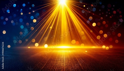 金色のスポットライトとフレア