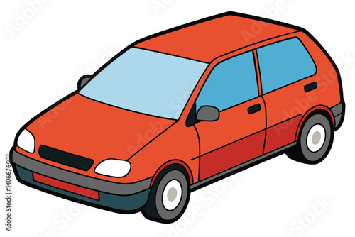Isometric Red Hatchback Car Illustration For Transportation And Automotive Designs