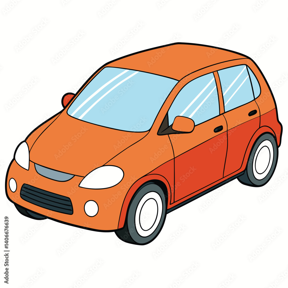 Orange Hatchback Car Illustration Isolated On White Background Automotive Design Element Orange Hatchback Car Illustration Isolated On White Background Automotive Design Element