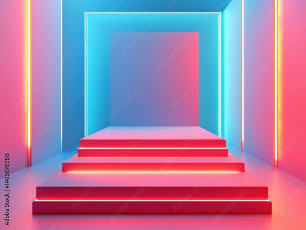 Obraz premium Neon pink teal modern interior design platform