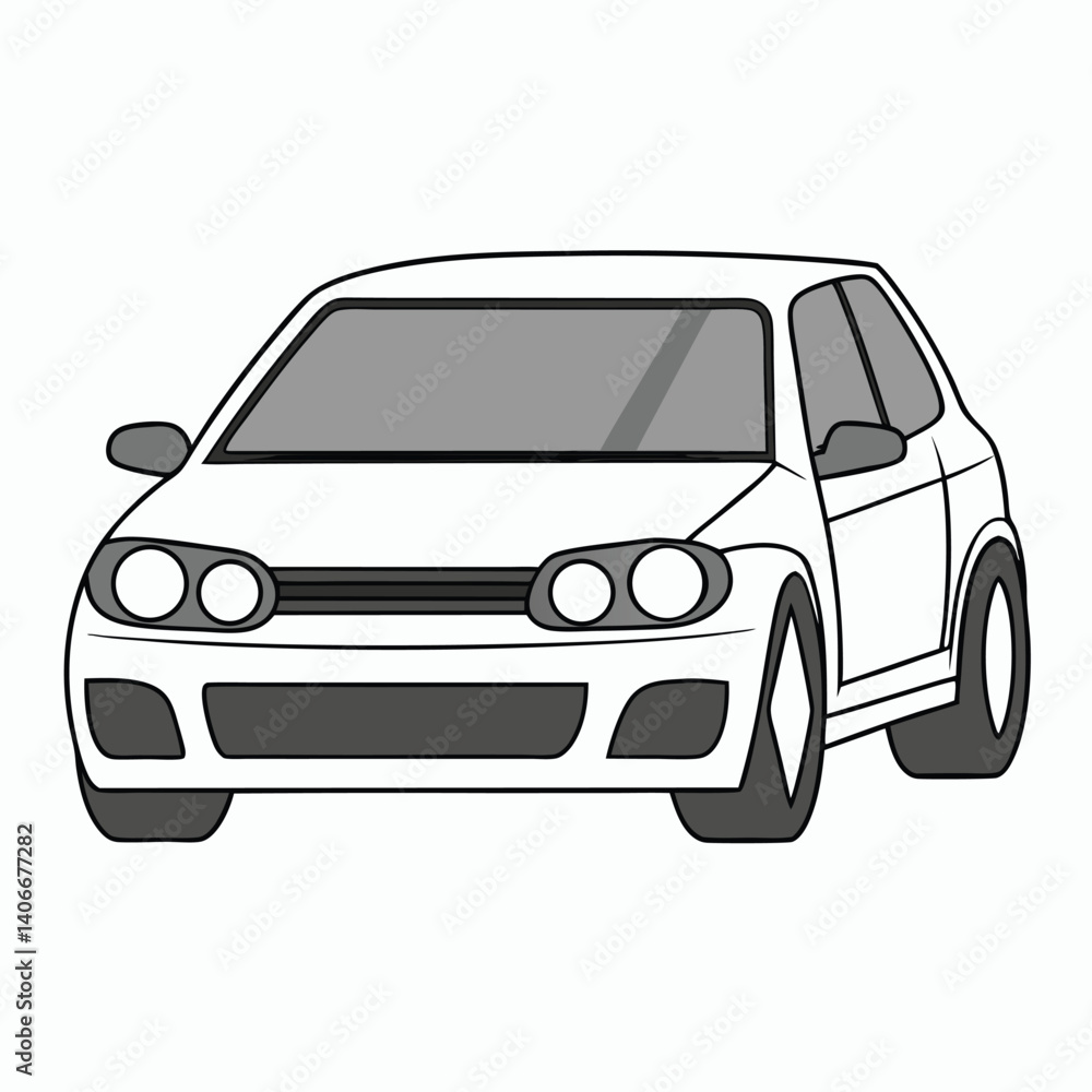 Simple White Car Illustration Front View Automotive Design Isolated On White Simple White Car Illustration Front View Automotive Design Isolated On White