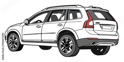 White Crossover Utility Vehicle Rear View Isolated Detailed Vector Illustration