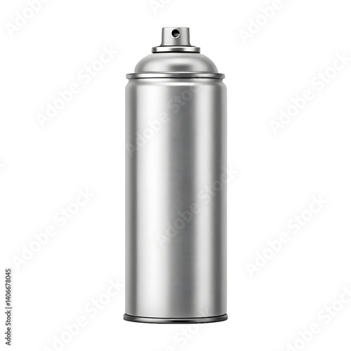 Blank silver aerosol spray can isolated on white background.
