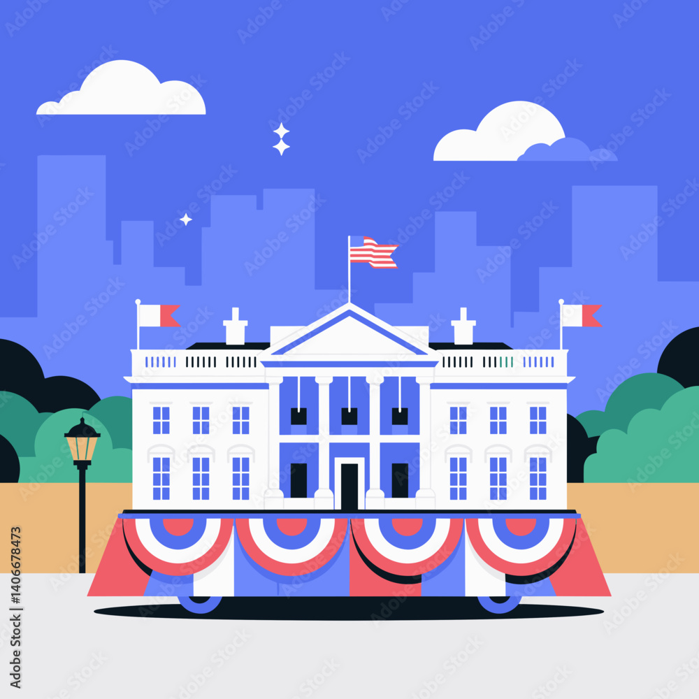 Naklejka premium White House Parade Float Vector for 4th of July