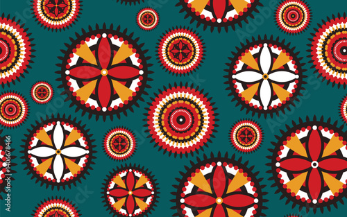 African ethnic traditional native pattern. Seamless pattern beautiful Kitenge, chitenge, dutch wax, and Ankara style. Design for carpet, wallpaper, clothing, wrapping, fabric, cover, dress. Vector