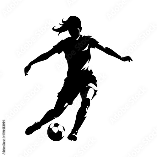 Female soccer player vector silhouette. Passing pose. Front view