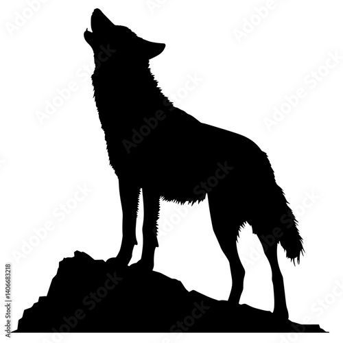 Silhouette wolf on the rock vector illustration wildlife animal.