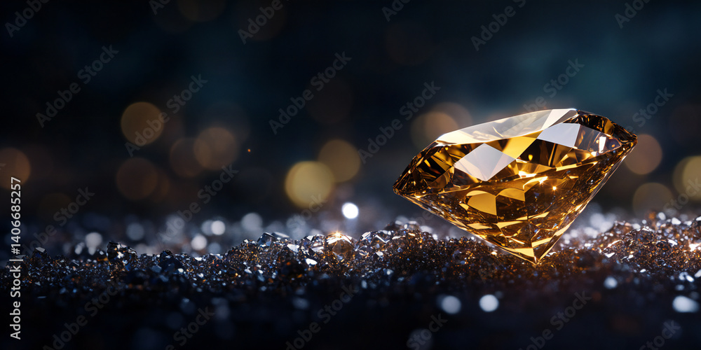 Luxury Golden Diamond on Dark Background with Sparkle Luxury Golden Diamond on Dark Background with Sparkle