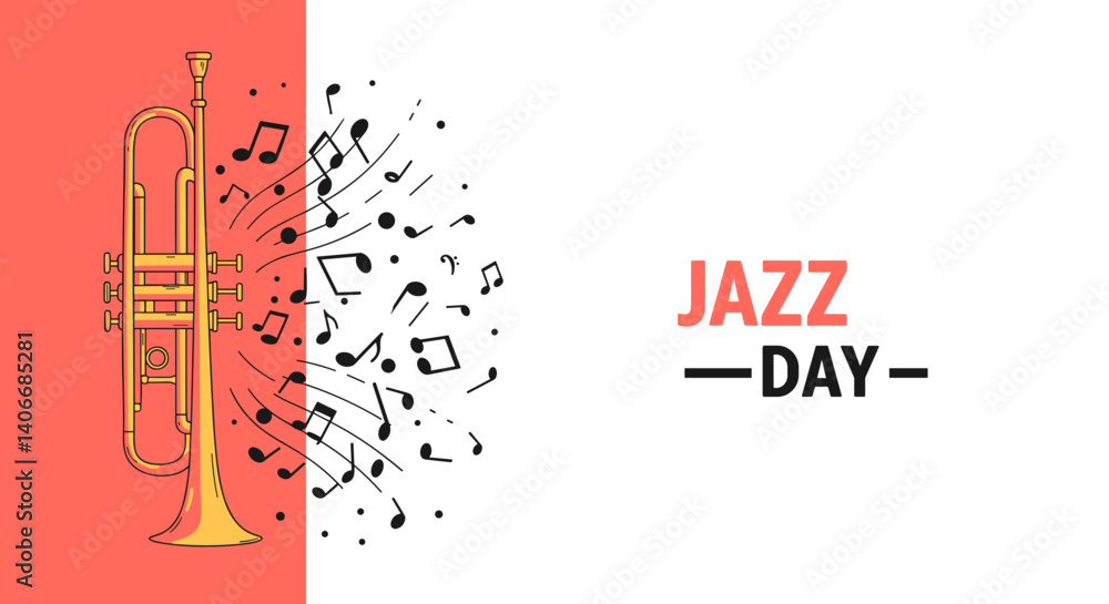 Obraz premium Jazz trumpet illustration with musical notes for Jazz Day 