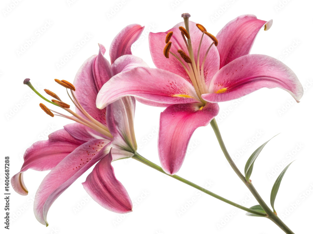 Fototapeta premium Beautiful pink lilies bloom gracefully, showcasing their delicate petals and vibrant colors, embodying essence of nature artistry