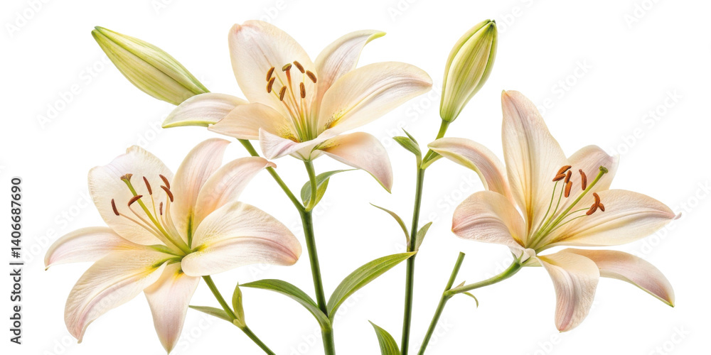 Lily flowers bloom gracefully with soft petals and delicate colors, creating serene and beautiful atmosphere in any setting Lily flowers bloom gracefully with soft petals and delicate colors, creating serene and beautiful atmosphere in any setting