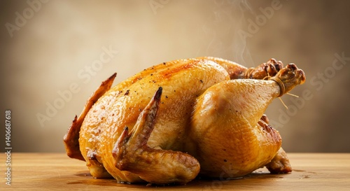 Roasted Chicken on Wooden Table