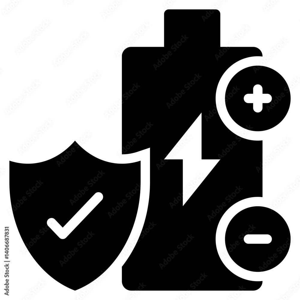 battery power charge protection shield solid glyph icon battery power charge protection shield solid glyph icon