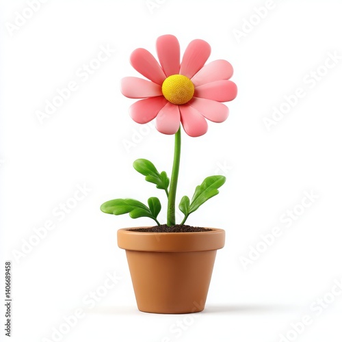 Wallpaper Mural Pink flower in pot illustration on white background Torontodigital.ca
