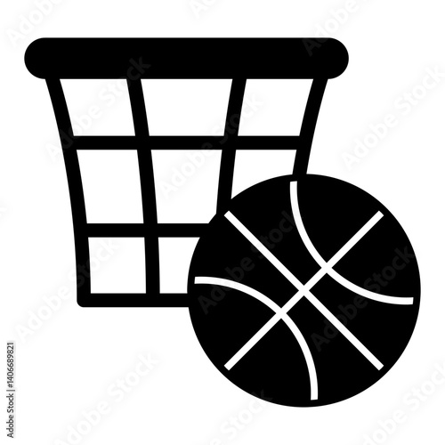 Basket with ball solid icon, basketball game concept. Vector graphics. Basketball sign on white background, glyph style mobile or design.